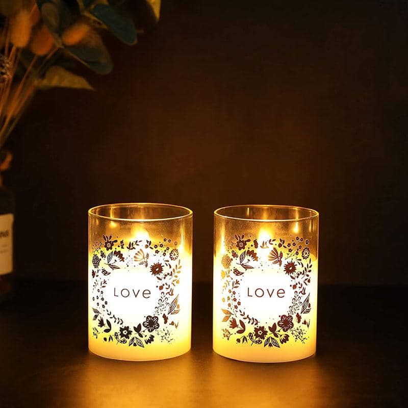 4" tall Glass Wax Battery Moving Flame LED Candle ( Set of 2)