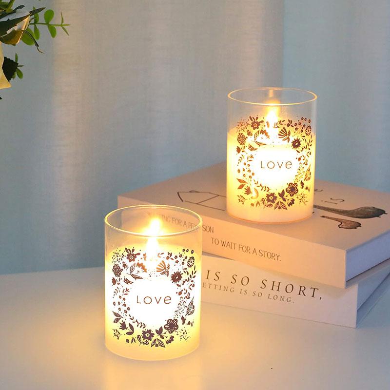 4" tall Glass Wax Battery Moving Flame LED Candle ( Set of 2)