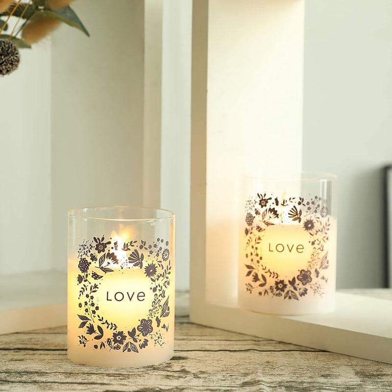 4" tall Glass Wax Battery Moving Flame LED Candle ( Set of 2)