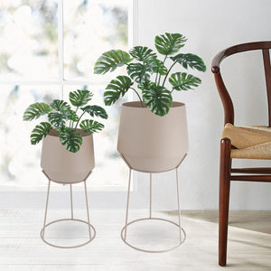 16"&19.5"H Set Of 2 Cream Grey Flowerpot