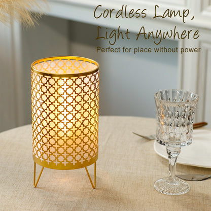 TRIROCKS Set of 2 Battery Operated Lamp 9'' High Cordless Table Lamp Battery Powered Lanterns with 6H Timer for Home Living Room Weddings Parties Patio Events Outdoors Indoors Shelf(Gold)