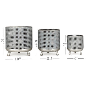 Set of 3 Metal Silver Candle Holder 10/8.5/7"H Decorative Candle Lanterns