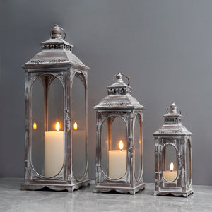 Set of 3 Decorative Vintage Candle Lanterns 10/14/19.5''H(Cement Grey)