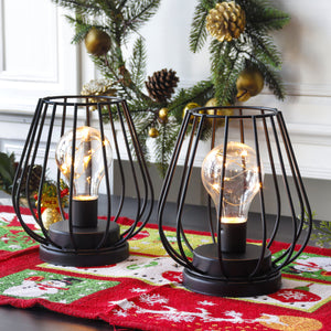 7'' Tall  Set of 2 Metal Battery Operated Lamp  (Black)