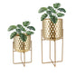 12"&18"H Golden Honeycomb Embossed Flowerpots(Set of 2)