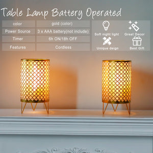TRIROCKS Set of 2 Battery Operated Lamp 9'' High Cordless Table Lamp Battery Powered Lanterns with 6H Timer for Home Living Room Weddings Parties Patio Events Outdoors Indoors Shelf(Gold)