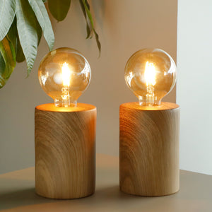 JHY DESIGN 8.5" Tall Set of 2 Wood Grain Table Lamp Ceramic Cordless Lamp