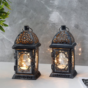 Set of 2 Battery Operated Vintage Style Decorative Lantern 8'' High (Grey)