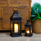 JHY DESIGN Set of 2 13''&19.5''H Decorative Candle Lanterns (Black with Gold Brush)