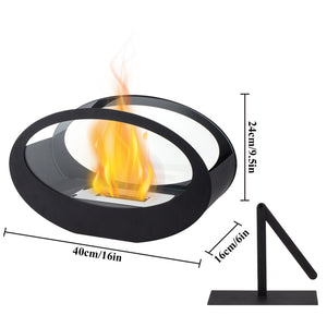 16x9.5 Inch Black Metal Tabletop Fireplace | Double Sided Oval Bio-Ethanol Fire Bowl for Indoor/Outdoor