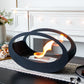 16x9.5 Inch Black Metal Tabletop Fireplace | Double Sided Oval Bio-Ethanol Fire Bowl for Indoor/Outdoor