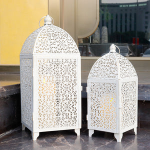12''&16.5'' High Vintage Hanging Decorative Candle Lantern(Set of 2 White)