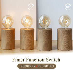 JHY DESIGN 8.5" Tall Set of 2 Wood Grain Table Lamp Ceramic Cordless Lamp