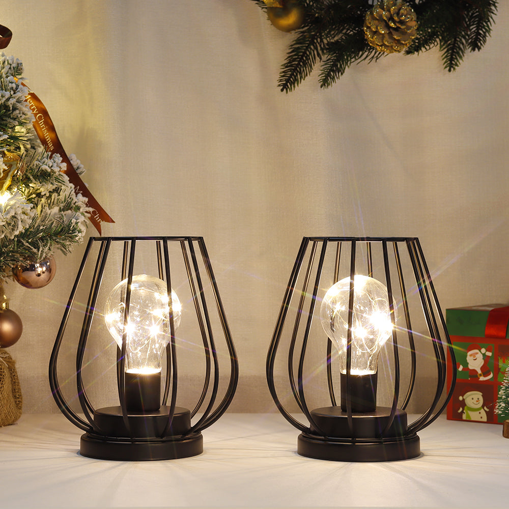 7'' Tall  Set of 2 Metal Battery Operated Lamp  (Black)