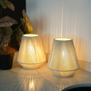 JHY DESIGN 2-Pack Boho Woven Cotton Rope Table Lamp - 8" H Cordless Battery - Operated with 6-Hour Timer, Perfect for Bedroom Bedside & Events