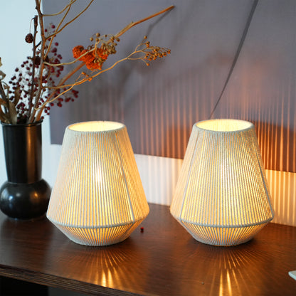 JHY DESIGN 2-Pack Boho Woven Cotton Rope Table Lamp - 8" H Cordless Battery - Operated with 6-Hour Timer, Perfect for Bedroom Bedside & Events