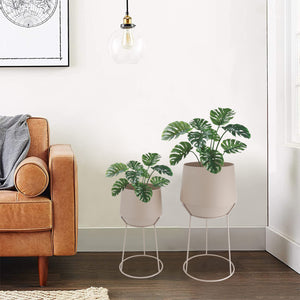 16"&19.5"H Set Of 2 Cream Grey Flowerpot