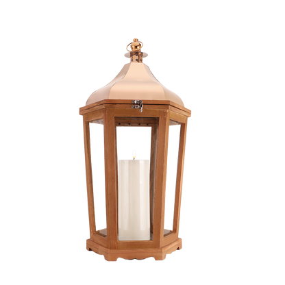 17'' H Wood Metal Hexagon Candle Holder Decorative Hanging Lanterns