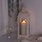 Rustic Metal Decorative Candle Lantern Hanging  Candle Holder with Tempered Glass(White)