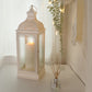 Rustic Metal Decorative Candle Lantern Hanging  Candle Holder with Tempered Glass(White)