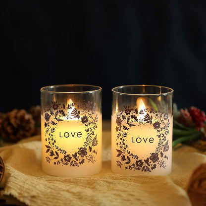 4" tall Glass Wax Battery Moving Flame LED Candle ( Set of 2)