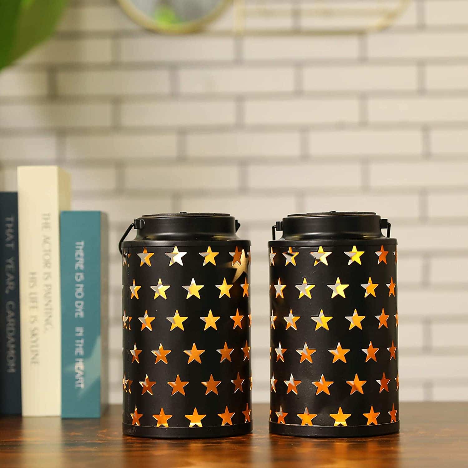 2 Pack Solar Lantern Lights Outdoor (Hollow Stars) 