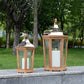 17''&24'' H Wood Metal Hexagon Candle Holder Decorative Hanging Lanterns(Set of 2)