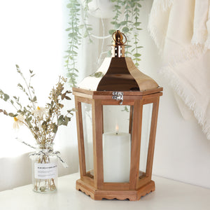 17'' H Wood Metal Hexagon Candle Holder Decorative Hanging Lanterns