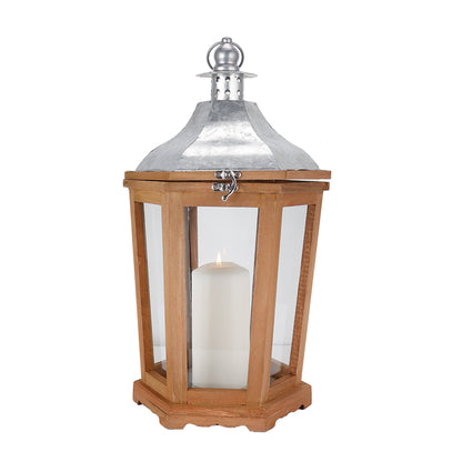 17'' H Wood Metal Hexagon Candle Holder Decorative Hanging Lanterns