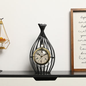 12"H Garden Birdcage Design Vintage Mantel Clock (Black)