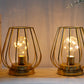 7'' Tall Metal Lamp Mini Cage Shape Cordless Table Battery Lanterns(Set of 2)