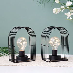 Set of 2 7''H Vintage Metal Hanging Cordless Lamps with 6-Hours Timer(Black)